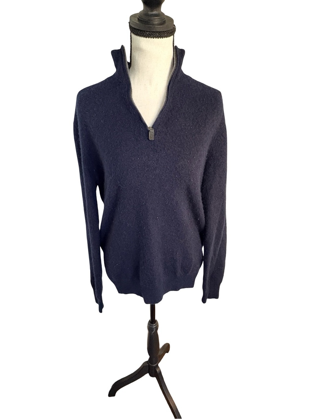 Black Brown 1826 100% Cashmere Navy Quarter Zip Sweater Medium